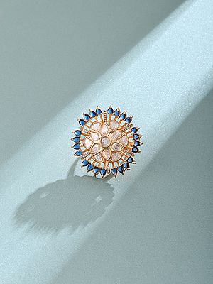 Stone Studded Kundan Sunburst Floral Statement Adjustable Ring