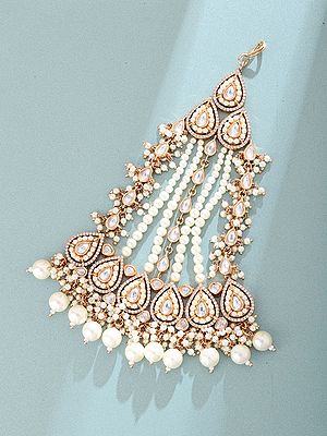 Multi-Strand Pearl Drop Kundan Stone Studded Bridal Passa (Side Tikka)