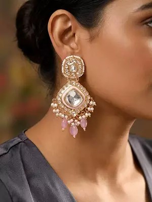 Kundan Drop Earrings with Pearl Bunch & Glass Bead Dangles