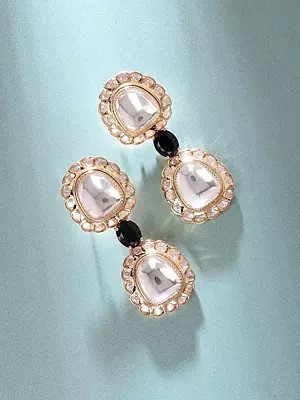 Kundan Stone Studded Dual Drop Earrings