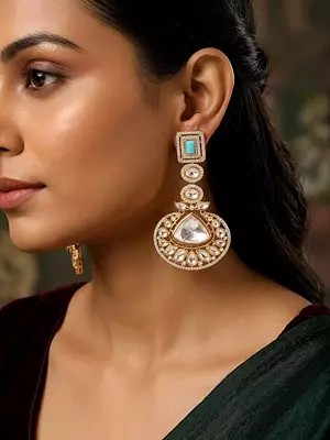 Kundan Stone Studded Geometric Design Earrings