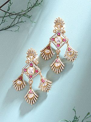Geometric Kundan Stone Bridal Statement Earrings