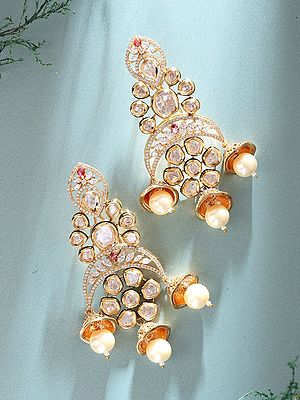 Bridal Chandelier Jhumka Earrings with Kundan Stones and Pearl Drops