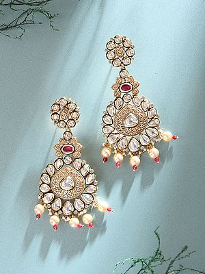 Floral Kundan Stone Bridal Earrings with Pearl Drops