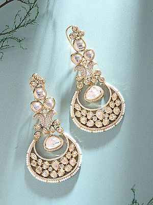 Bridal Chandbali Earrings with Kundan Stones and Pearl Trim