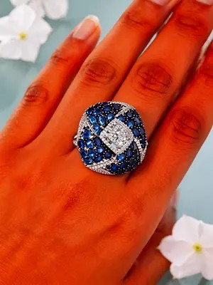 Geometric Cluster Design American-Diamond Stone Studded Adjustable Ring