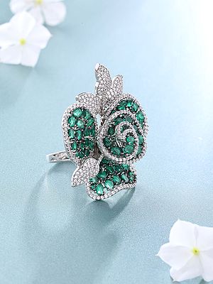 Elegant Twisted Floral American-Diamond Stone Studded Adjustable Ring
