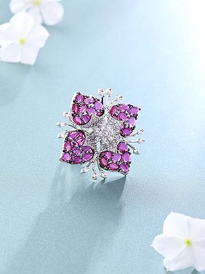 Blossom Floral American-Diamond Stone Studded Adjustable Ring