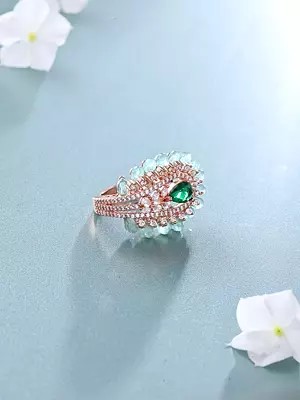 Peacock Feather Inspired American Diamond Studded Adjustable Statement Ring