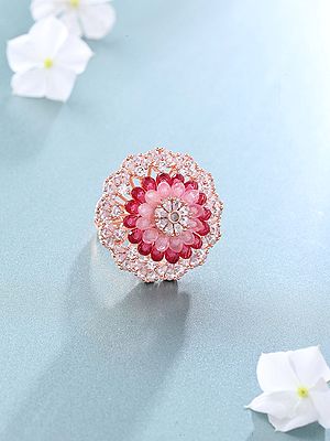 Concentric Floral Cluster American-Diamond Stone Studded Adjustable Ring