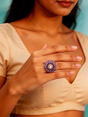 Blooming Petal Design Stone Studded American Diamond Adjustable Ring
