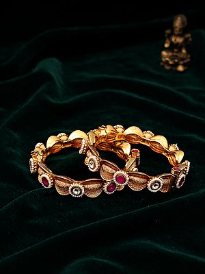Openable Bangle Set with Meenakari Work, Pearls, and Kundan Stones
