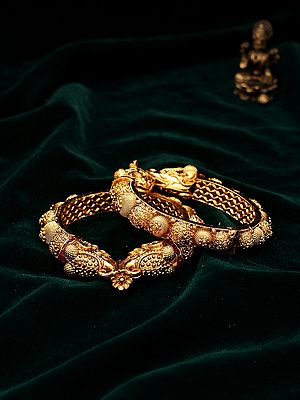 Royal Elephant Design Kada Bangles - Openable Pair