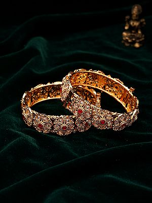 Openable Kada Bangles with Floral Design and Stone Studs