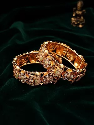 Kundan Stone Studded Meenakari Style Openable Bangle Pair