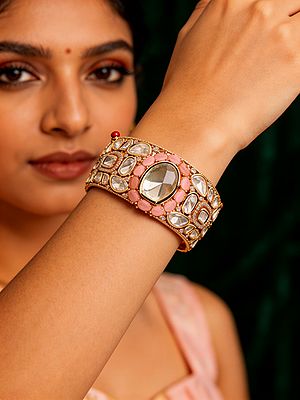 Openable Cuff Bangle with Blush Pink Polki Stones