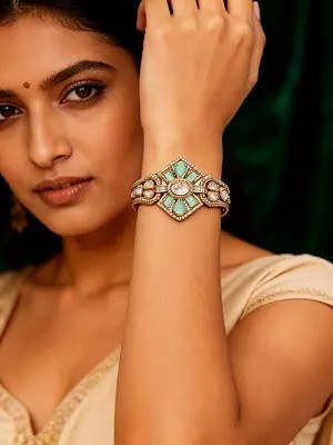 Elegant Stone-Studded Openable Cuff Bracelet with Geometric Pattern