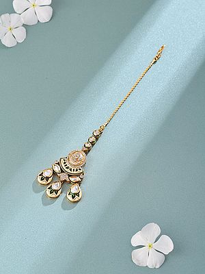 Teardrop Dangling Maang Tikka with Meenakari Stone Studs