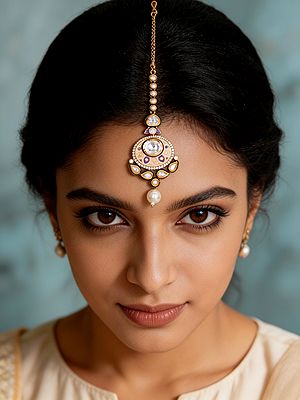 Meenakari Style Polki Stone Studded Maang Tikka