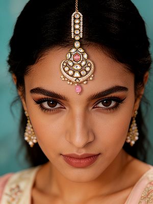 Meenakari Style Polki Studded Maang Tikka with Bead Drop