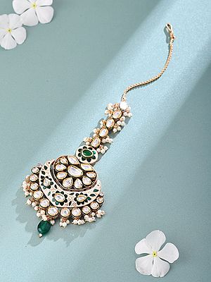 Meenakari Polki Maang Tikka with Pearl Cluster Drops