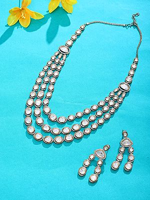 Multi-Strand Polki Stone Necklace and Earring Set