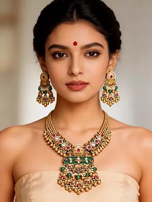 Kundan Studded Necklace and Earring Set with Ghungroo Embellishments