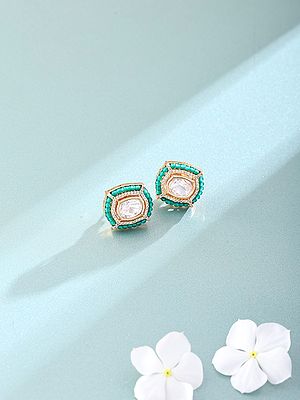 Geometric Kundan Stud Earrings with Pearl Detailing