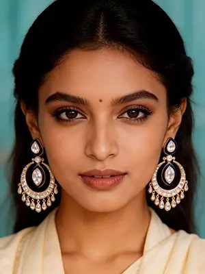 Polki Studded Chandbali Earrings with Meenakari Detailing