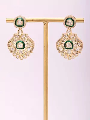 Polki Stone Studded Floral Design Drop Earrings