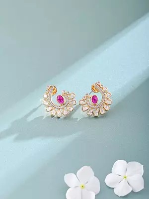 Swirl Design Stone Studded Polki Stud Earrings