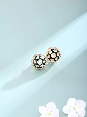 Polki Stone Stud Earrings with Green Base