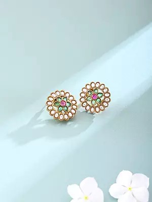 Floral Design Polki Stud Earrings