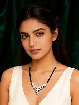 Marquise Cut Zircon Stone Studded Sterling Silver Mangalsutra