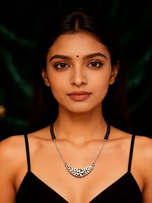 Sterling Silver Mangalsutra Necklace with Curved Floral Zircon Pendant