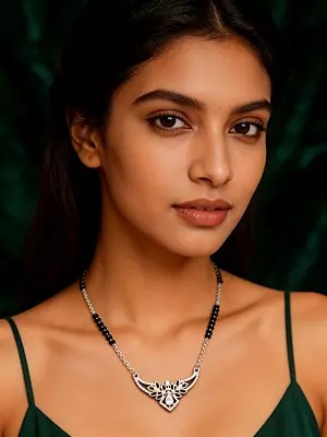 Elegant Leaf Design Mangalsutra Necklace with Zirconia in Sterling Silver