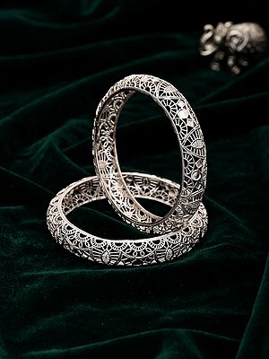 Sterling Silver Filigree Bangles (Pair) - Heritage Design
