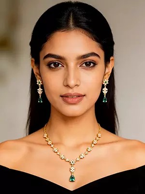 Gold Tone Sterling Silver Floral Necklace and Drop Earrings Set