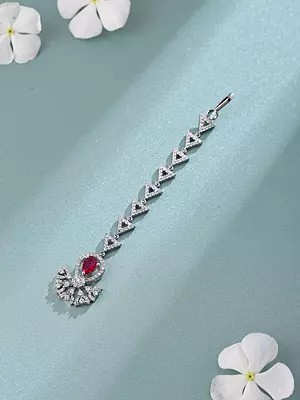 Sterling Silver Triangle Drop Maang Tikka with Crystal Accents