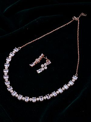 Geometric Cut Stone Sterling Silver Necklace Set with Rose Gold Finish