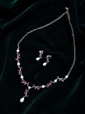 Vine Motif Sterling Silver Jewelry Set with Pearls and Gemstones