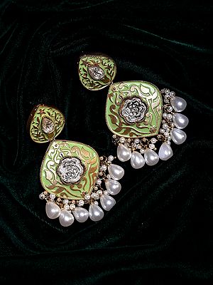 Teardrop Design Meenakari Earrings with Pearl Drop