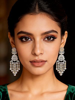 Floral Crystal Drop Earrings with Stone Studs