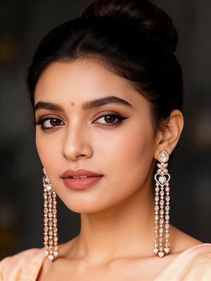 Long Drop Earrings with Heart Cut Zircon and Dangle Gemstone Strands