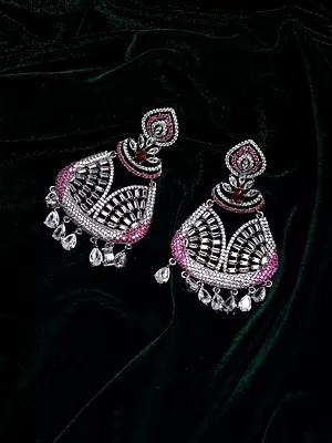 Pink and White Zircon Stone Chandelier Earrings