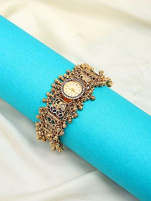 Kundan Studded Kashmiri Watch with Ghungroo Drops