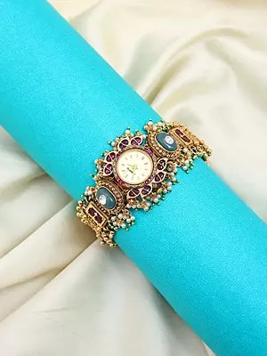Kashmiri Meenakari Watch with Floral Kundan Embellishments