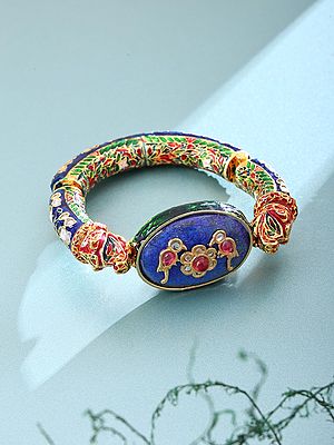 Meenakari Style Openable Lacquer Bangle with Lapis Lazuli and Ruby