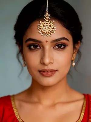 Lacquered Kundan Maang Tikka with Pearl Drops - Crescent Style