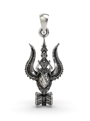Sterling Silver Pendant with Trishul, Nandi, and Damru Symbols